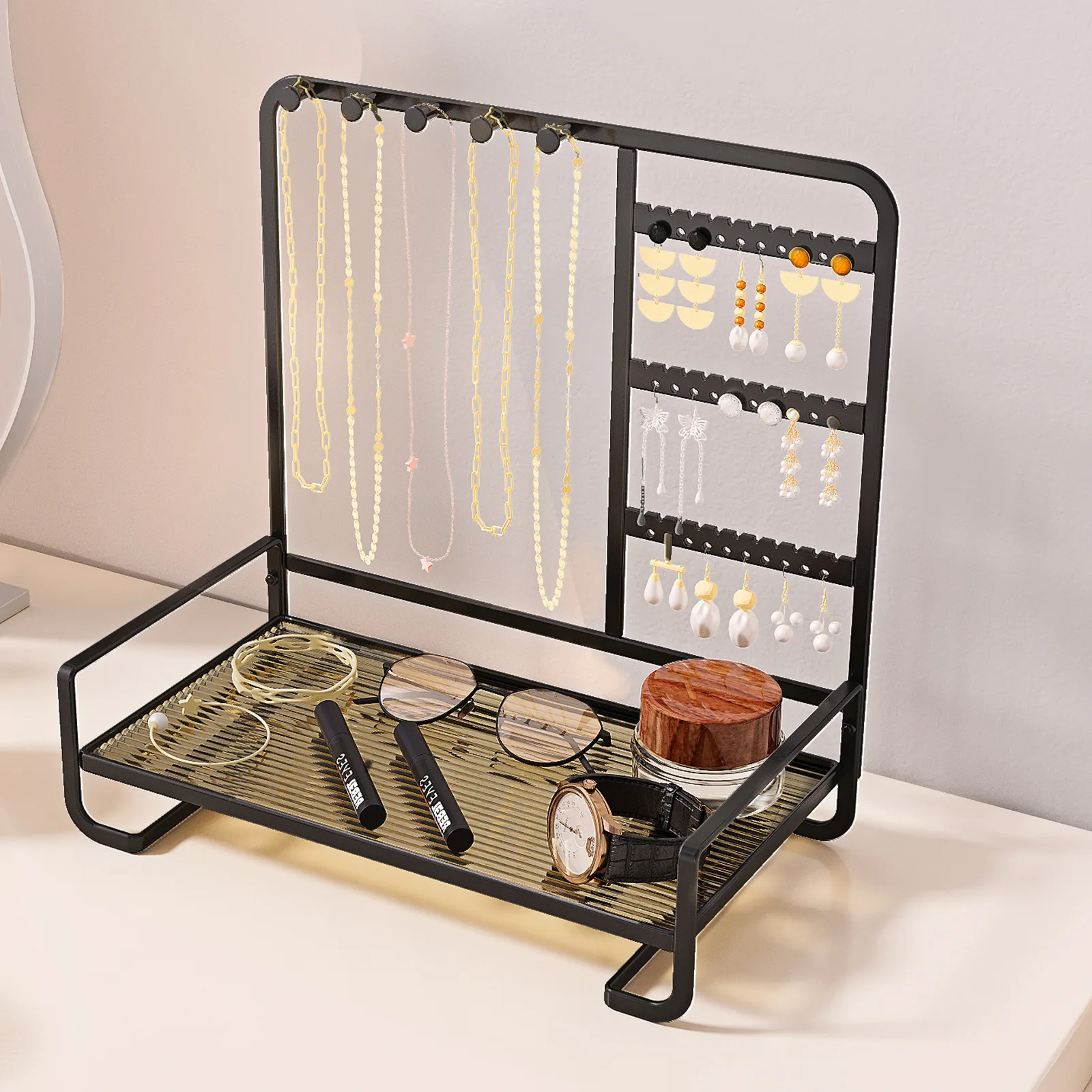 

Jewelry Organizer Stand Metal Jewelry Rack with Acrylic Necklace Storage Holder Fashionable Display Stand for Earrings Bracelet