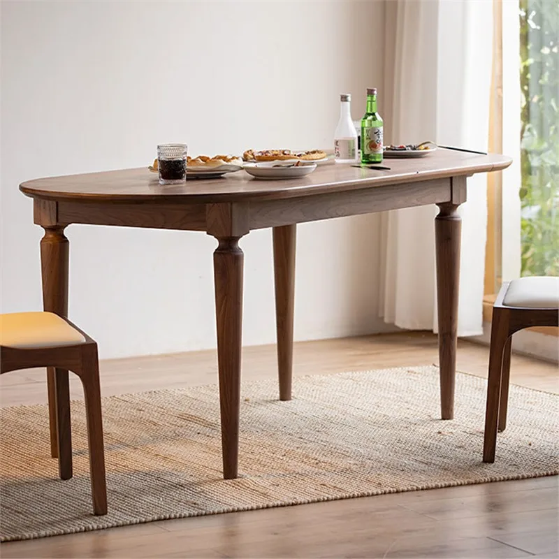 أمريكا الشمالية الجوز الأسود قابلة للطي الخشب الصلب الياباني قابل للسحب طاولة شبه مستديرة شقة صغيرة طاولة طعام المنزل الرجعية #5