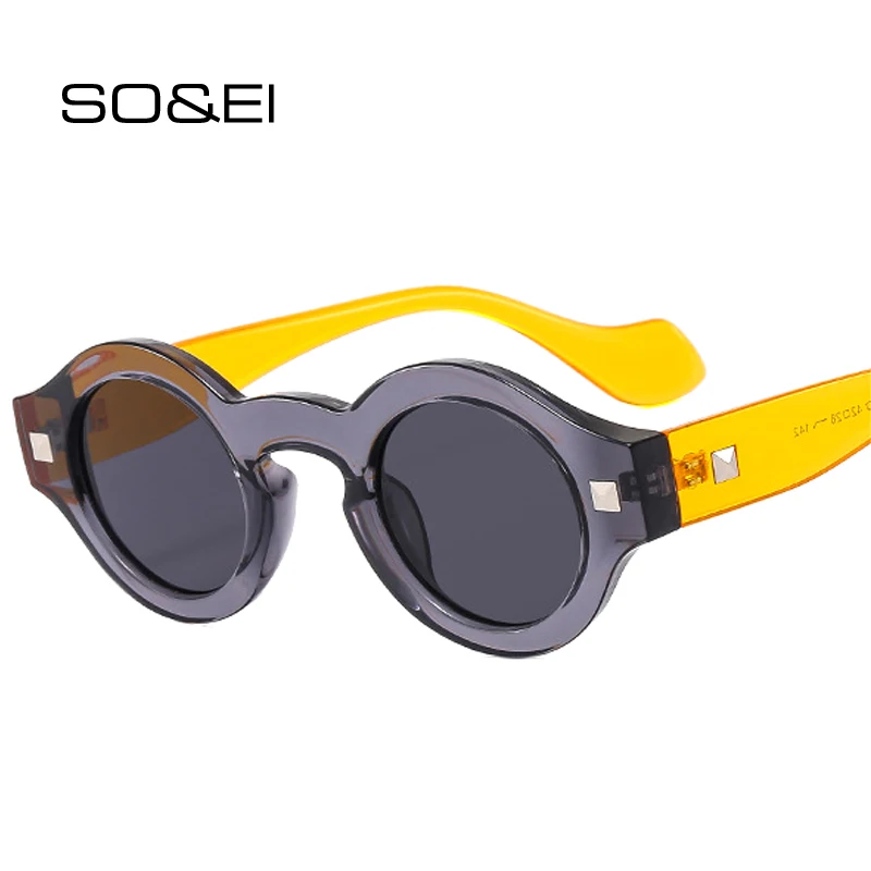 

SO&EI Retro Small Round Women Punk Sunglasses Fashion Rivets Men Shades UV400 Sun Glasses