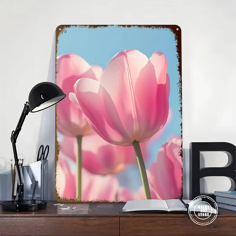 Blush Pink Tulip – Delicate Floral Art Metal Poster Custom Wall Art Retro Vintage Tinplate Signs for Decoration Home Decorations