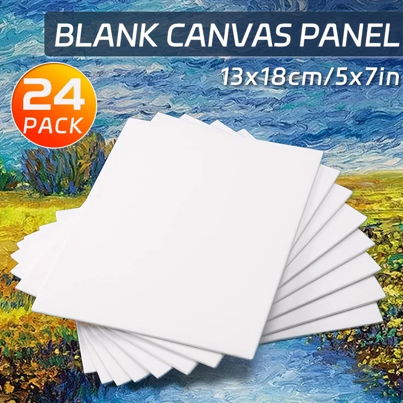 24 Pack Canvas Panels in Bulk,5x7 inch,White Blank,Small Canvas Boards for Gouache,Acrylic,Oil Painting for Artists,Students