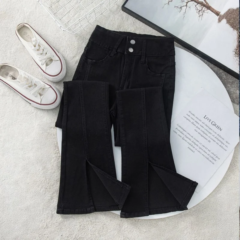 

Джинсы Bootcut больших размеров, женские мешковатые брюки с несколькими карманами в стиле ретро в стиле Харадзюку, черные тонкие пряные брюки для бойфренда, осенний свет