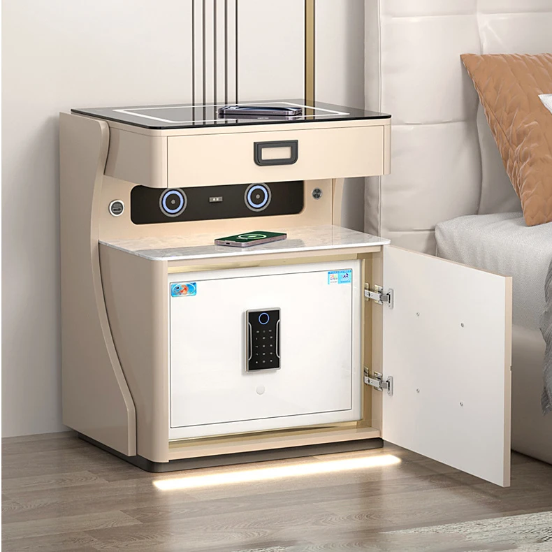 طاولة بجانب السرير الذكية ذات الموضة الجديدة، صندوق أمان بسيط متكامل، شحن لاسلكي، طاولة بجانب السرير الذكية