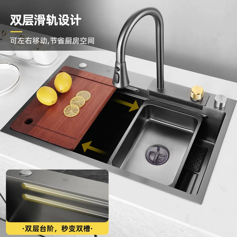 Nano Rust Steel Kitchen Water Flying Rain Waterfall Large Table Vegetable Basin Household Dishwasher Hand