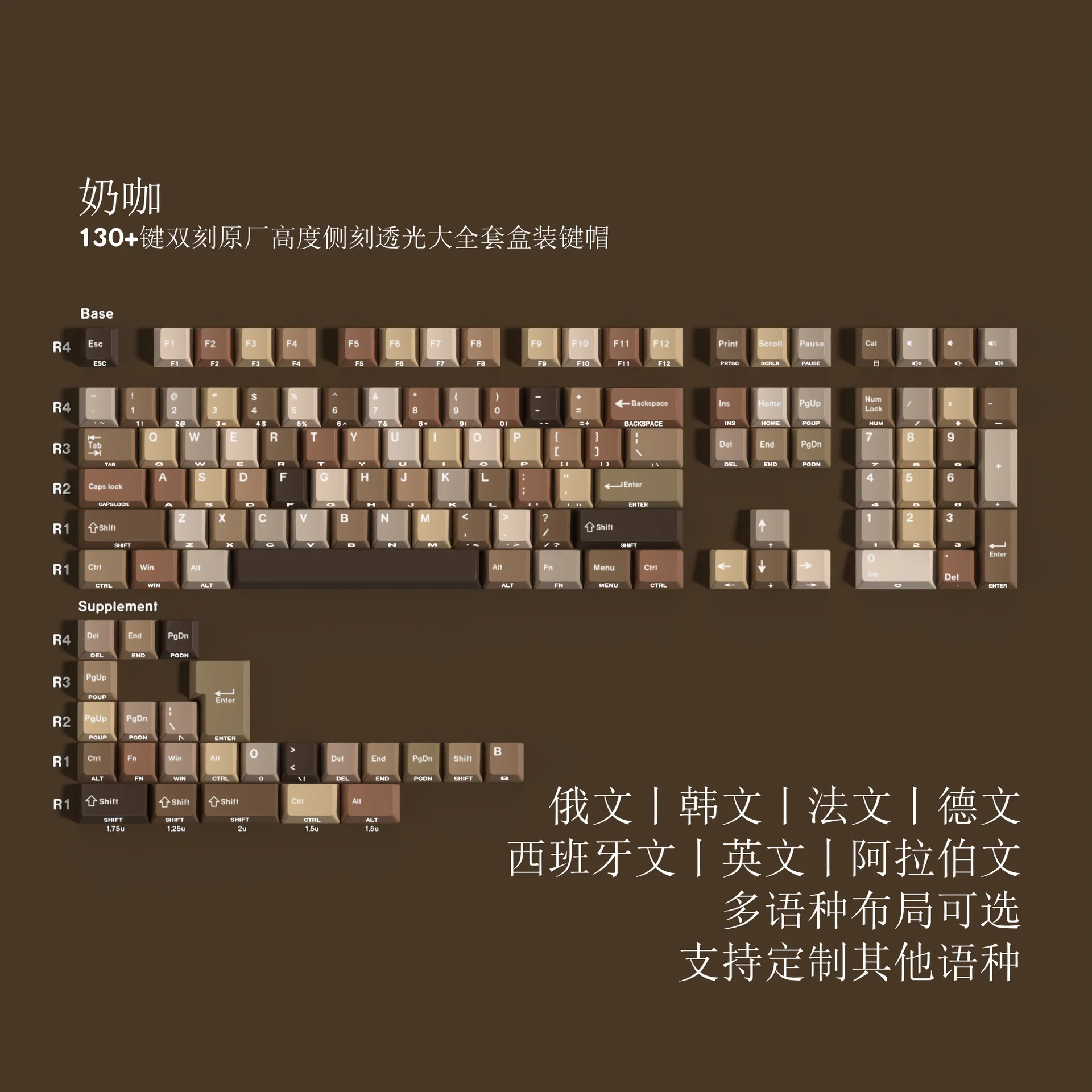 

Milk coffee double engraving translucent Pbt original full set of keycaps Korean Russian small language mechanical keyboard keyc