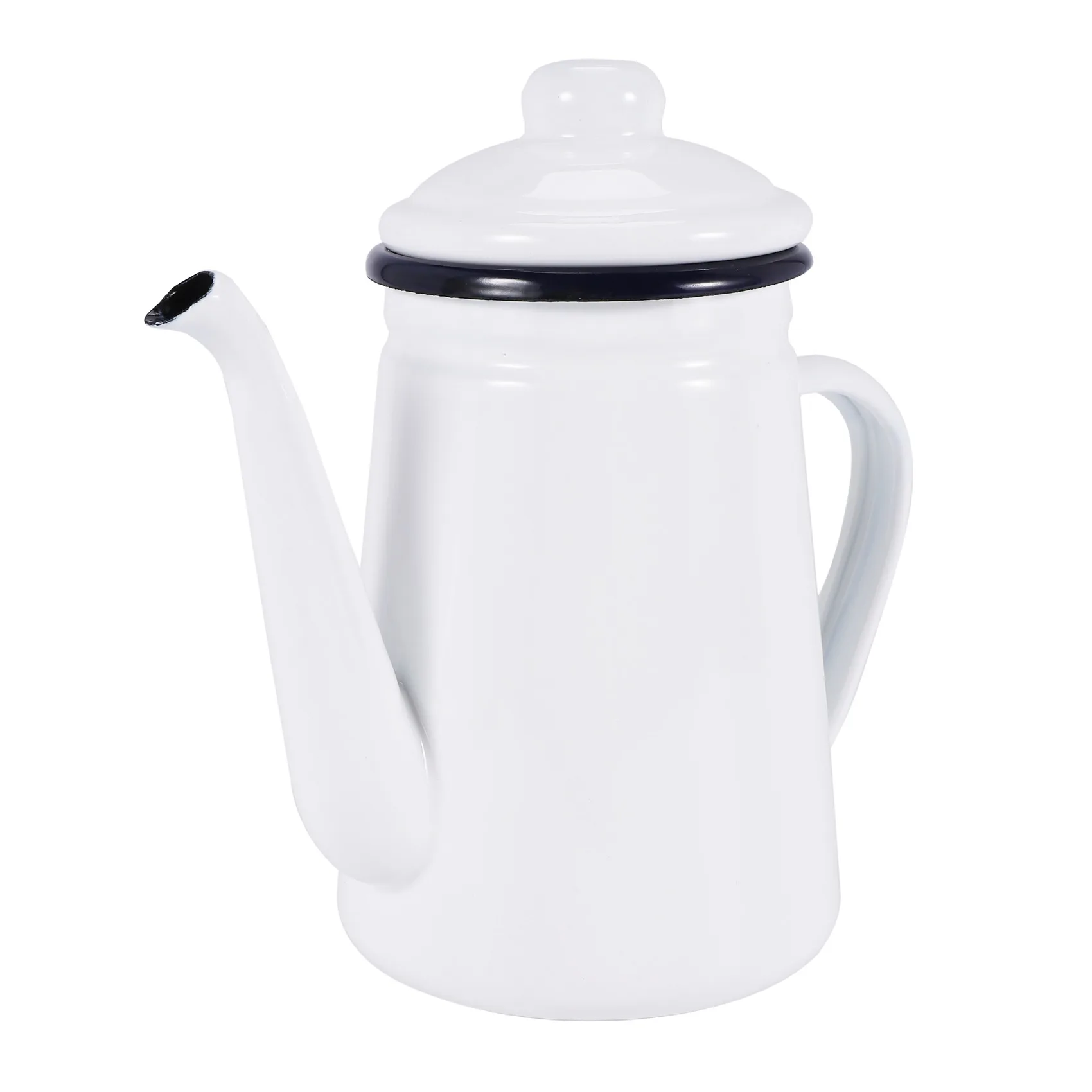 A56K 1.1L High-Grade Enamel Coffee Pot Pour over Milk Water Jug Pitcher Teapot Kettle for Gas Stove and Induction Cooker White