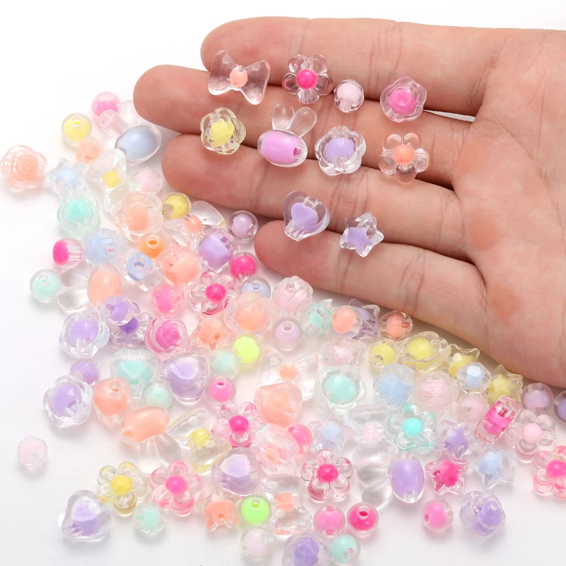 50-100pcs flower rabbit Pentagram Love Heart Acrylic Bead Loose Spacer Beads For Jewelry Making DIY Bracelet Accessories W334