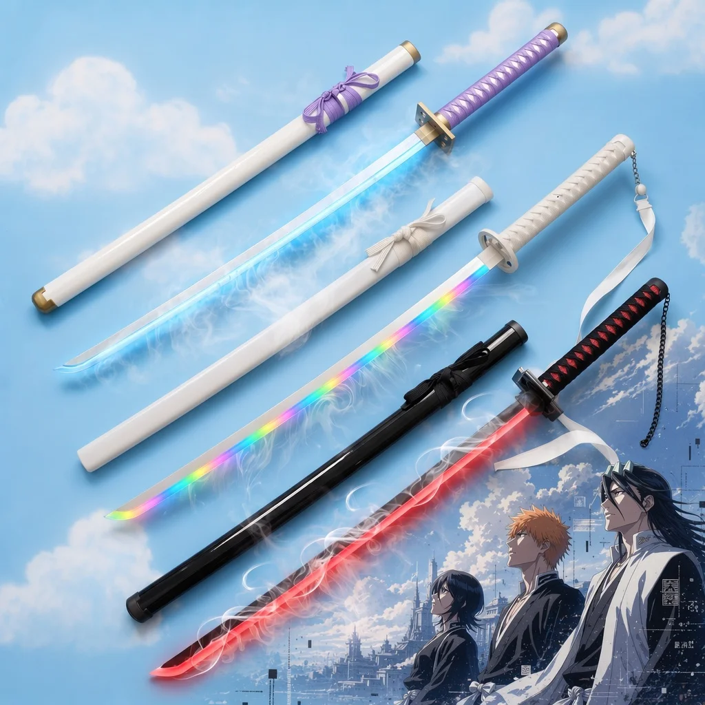 40inch Bleach Kurosaki Ichigo Katana Anime Cosplay Prop Sword Vapor Ninja Knife Blade Luminous Smoke 1:1 Scale Wood Toy Gift