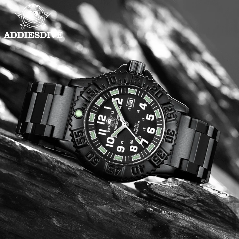 

ADDIESDIVE New Mens Quartz Watch Luxury Black Steel nylon belt Wristwatch Waterproof 50M Super Luminous Miyota2115 SPORT Watches