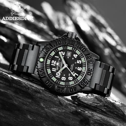 Addiesdive novo relógio de quartzo masculino luxo preto aço náilon cinto relógio de pulso à prova dwaterproof água 50m super luminoso miyota2115 relógios esportivos