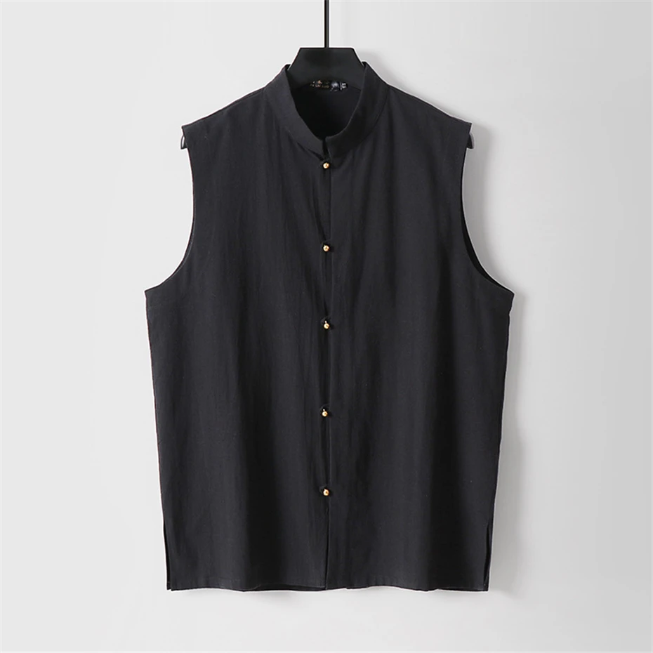 Chinese Traditional Style Vests Men Linen Vests Plus Size 9XL Fashion Casual Solid Color Tank Tops Male Big Size 9XL