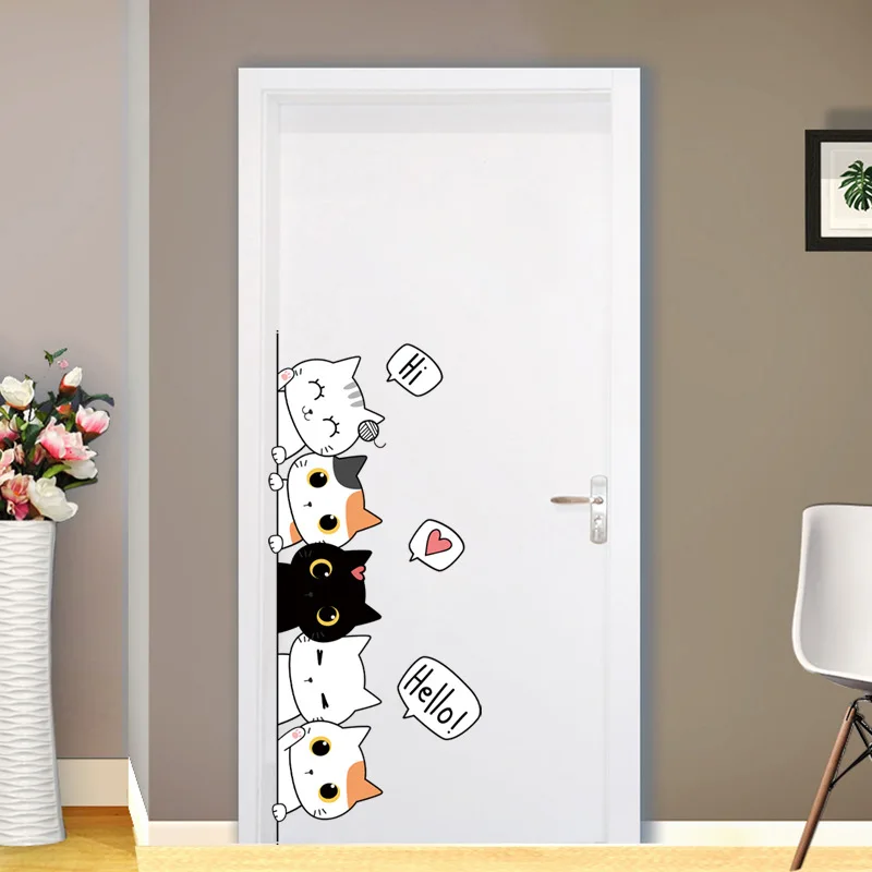 1PC Sartoon Cute Cat Stickers For Decorating Bedroom Wardrobe Doors, With Waterproof Self-adhesive Stickers