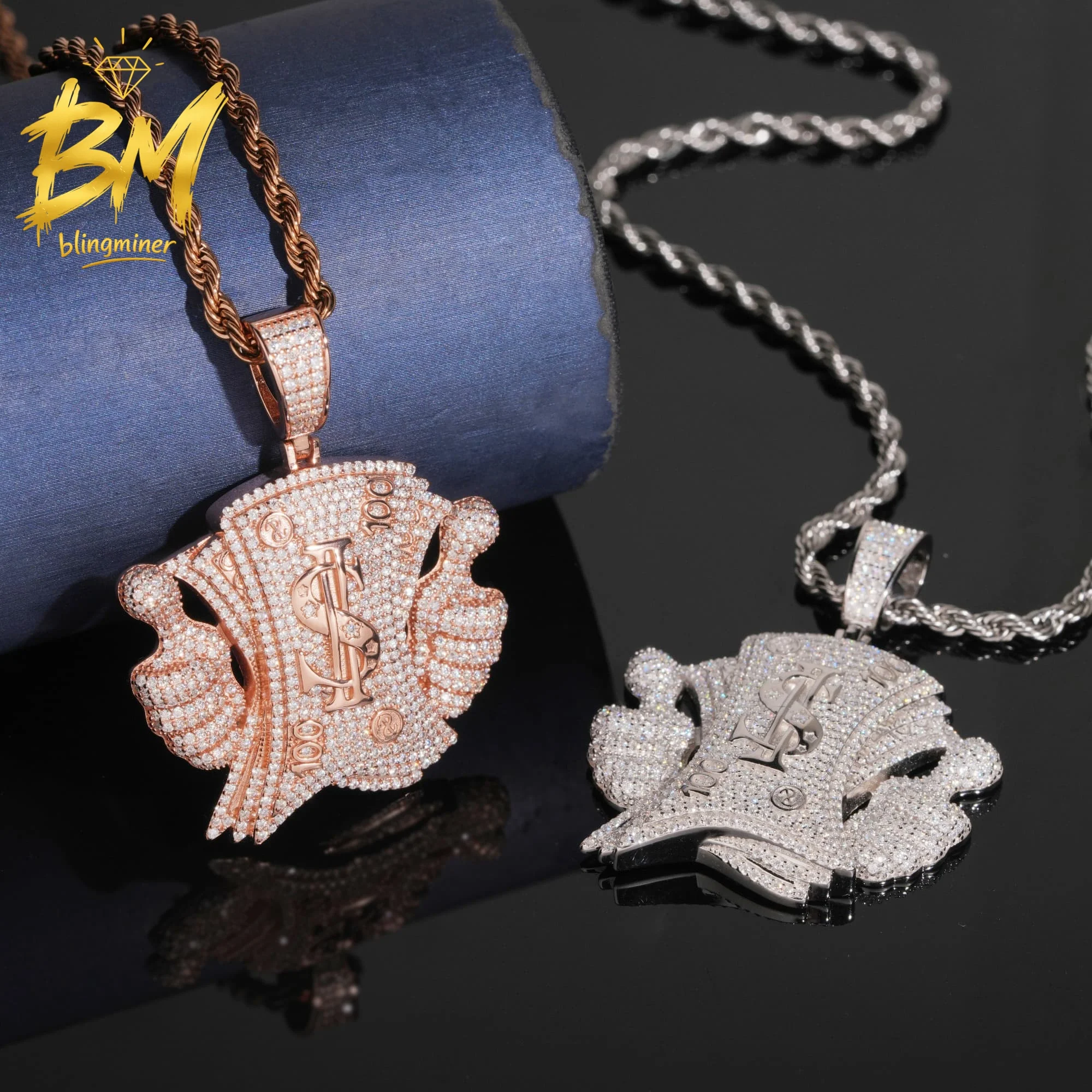 Blingminer s925 Sterling Silver Money VVS Moissanite Pendant For Men Women Pendants Jewelry Pass Diamonds Tester Free Shipping