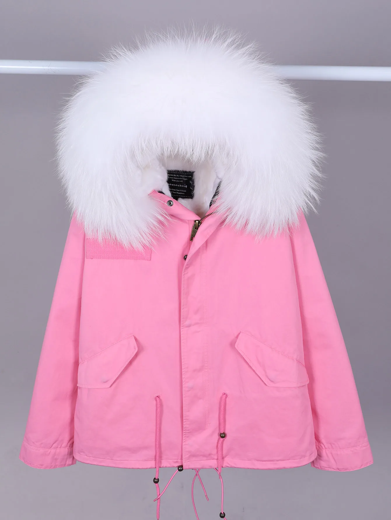 MAOMAOKONG, новинка 2025, натуральный белый енот, большой меховой воротник, женское зимнее пальто с воротником из натурального меха, женская короткая парка-бомбер, куртка-бомбер