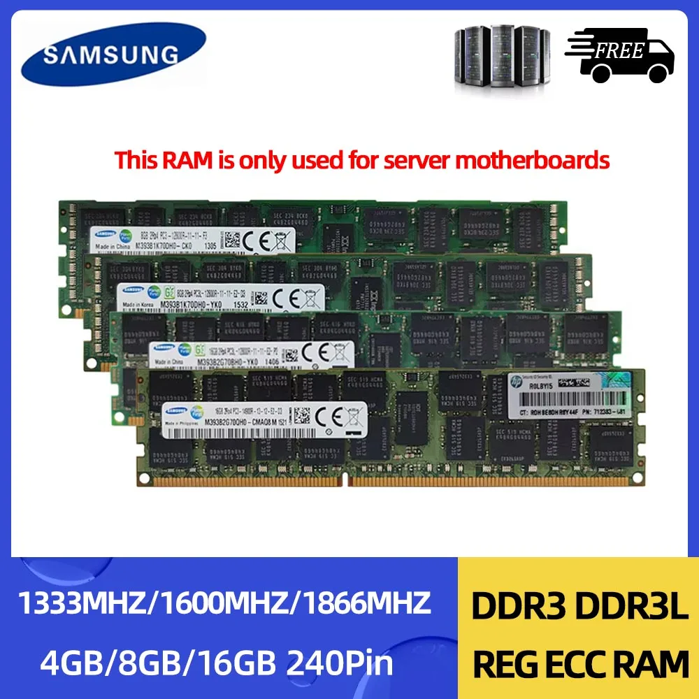 SAMSUNG Memoria DDR3L DDR3 4GB 8GB 16GB 1333 1600 1866MHz Server Memory PC3-12800R REG ECC RAM Registered Memory with Radiator