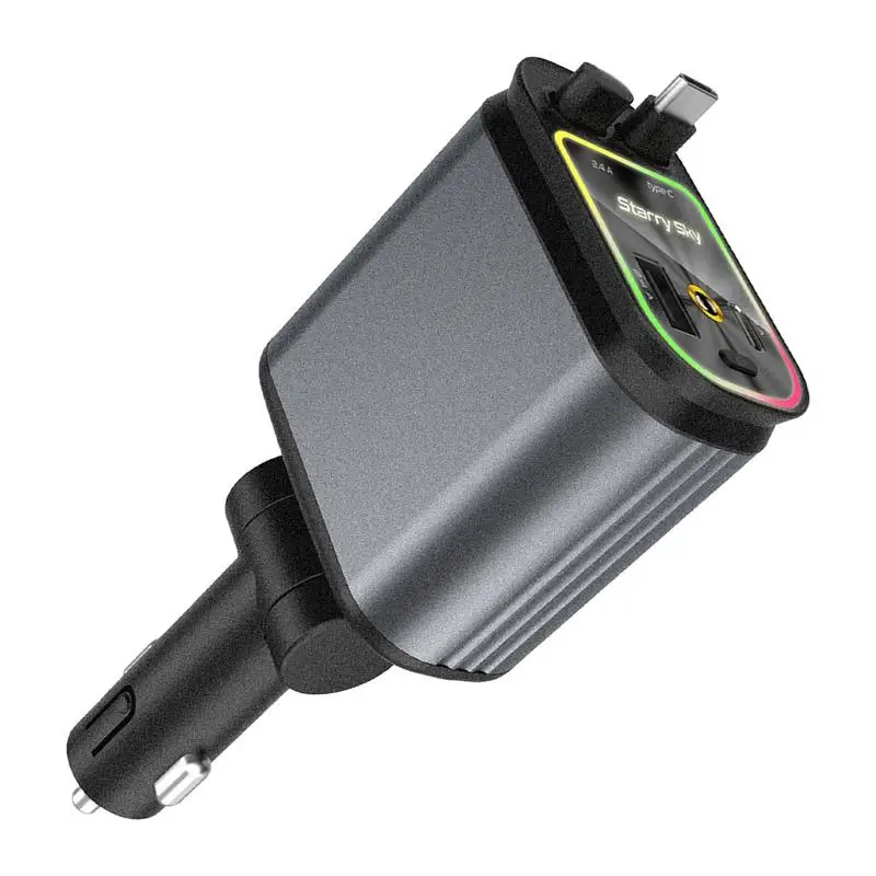 

Быстрое автомобильное зарядное устройство типа C, 2-портовое автомобильное USB-зарядное устройство, автомобильное зарядное устройство с окружающим освещением, порт типа C, воспламенитель, телефонный адаптер с выдвижным