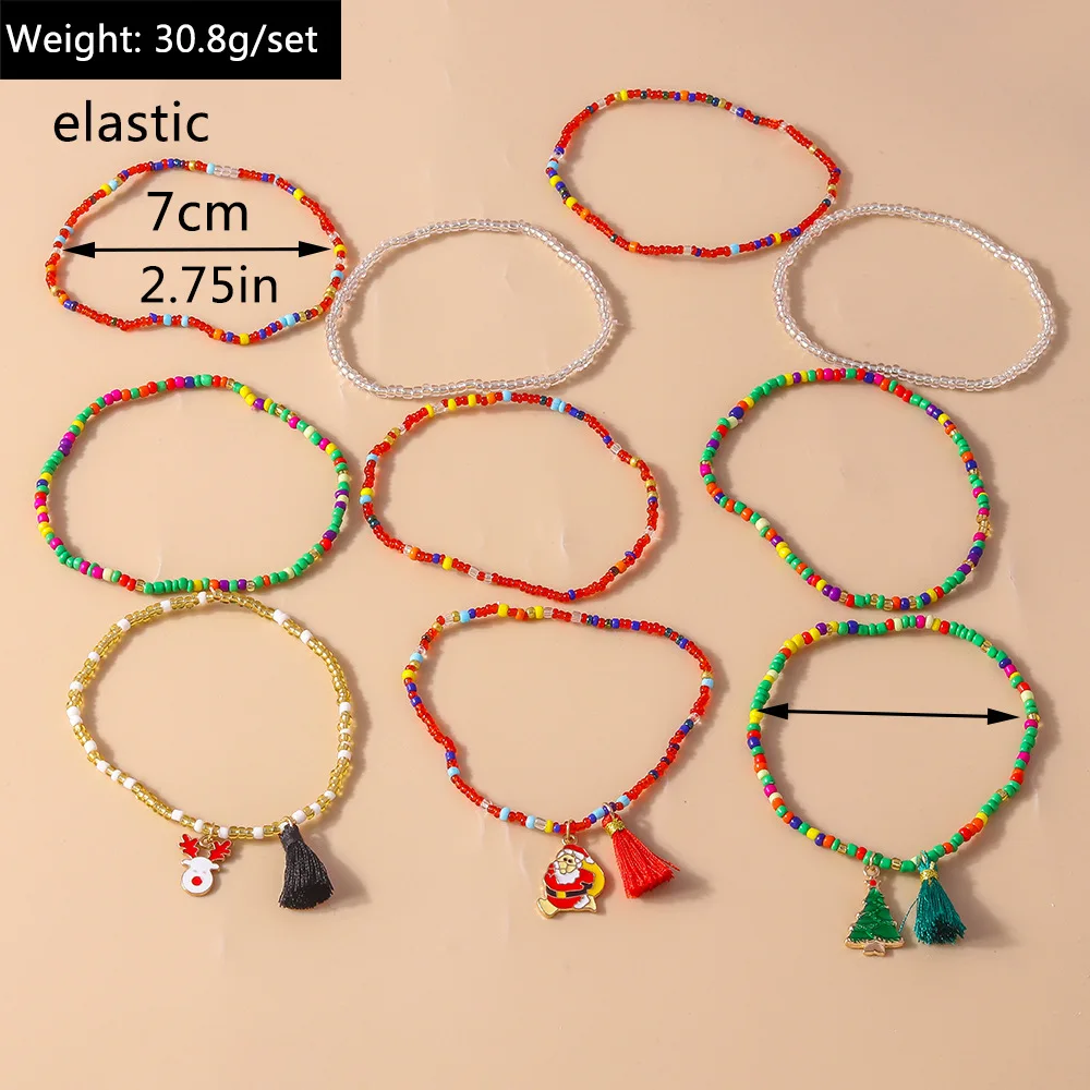 Aihua 10 Stück Handgefertigte Perlen-Weihnachts-Fußkettchen für Frauen, Schneemann, Baum, Weihnachtsmann, Fußkettchen für Bein und Fuß, Neujahrs-Schmuck – Detail 5
