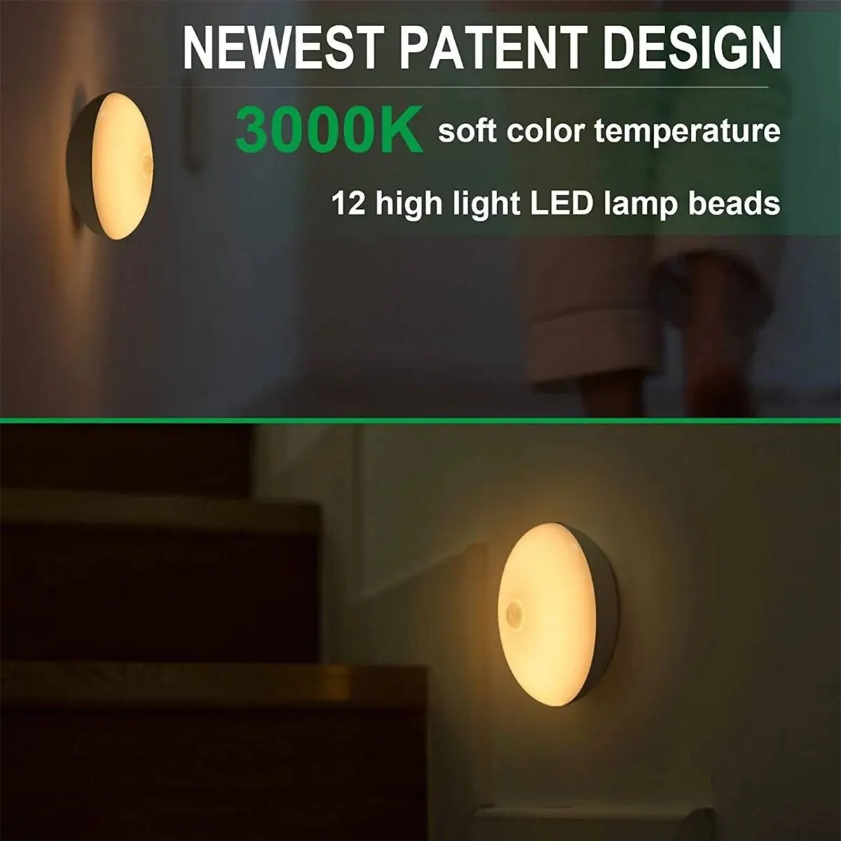 Motion Sensor Night Light Indoor USB Rechargeable Long-Lasting Battery Magnet Stick-on Auto-On/Off Lamp for Hallway Kid Stairs