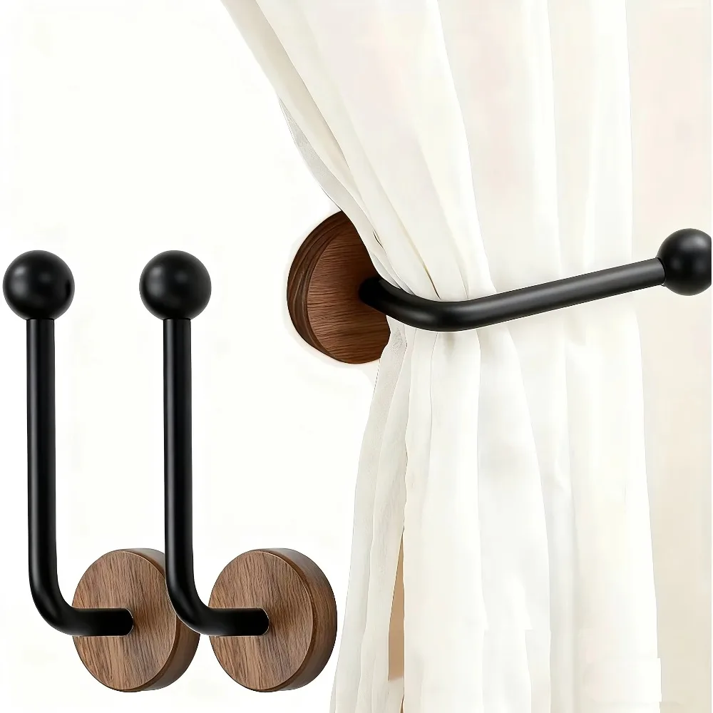 2pcs Retro Fashion Multipurpose Adhesive Curtain Holdbacks No Drill Wall Mounted Adhesive Hooks For Hanging Clothes And Hats