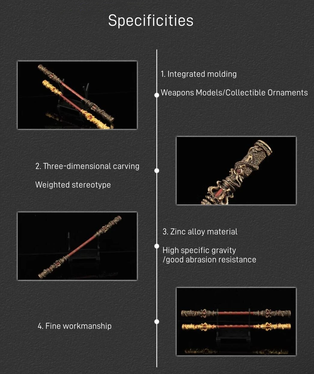 Wukong Game Staff Kungfu Wushu Sticks Golden Cudgel QiTianDaSheng Sun Wukong Weapon Toy Model Ornaments