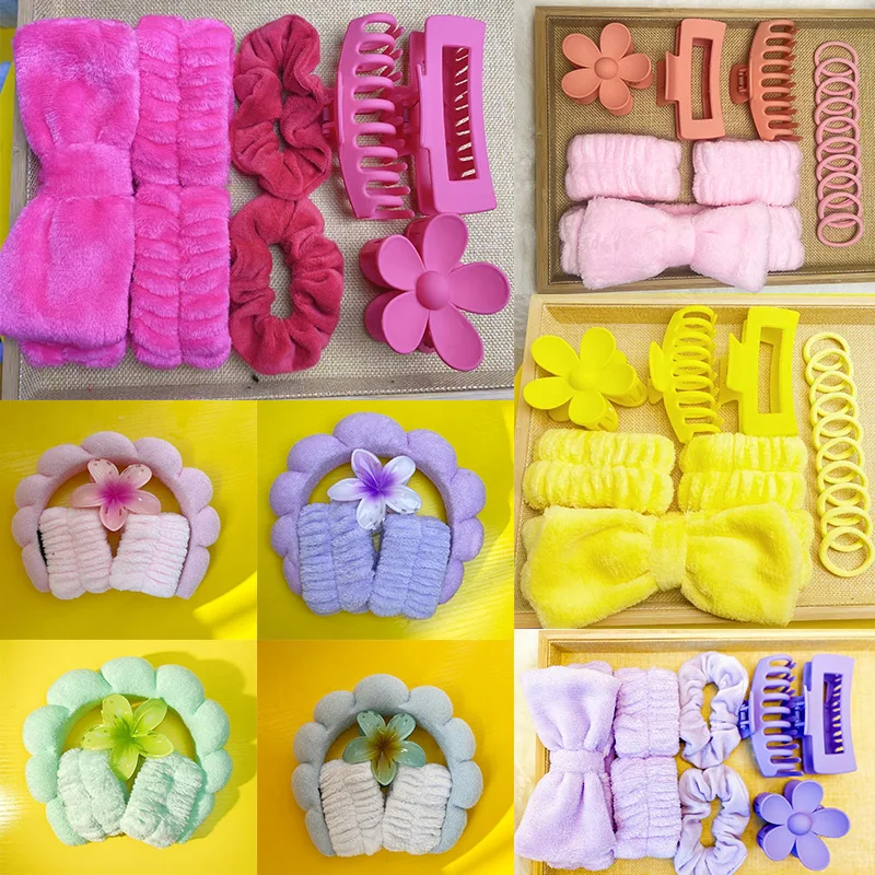 

Flowers Hair Clips Sets Woman Soft Hair Bands for Washing Face Matte Large-sized Gripping Elastic Hair Ring Hair Accessories