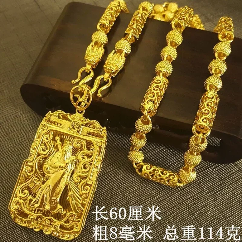 จี้กวนกวนกวนสำหรับผู้ชาย24K สร้อยคอทองคำ999แบรนด์มังกร AU999 Guanyin Xiangyun CHAIN 24 BOSS CHAIN เครื่องประดับ