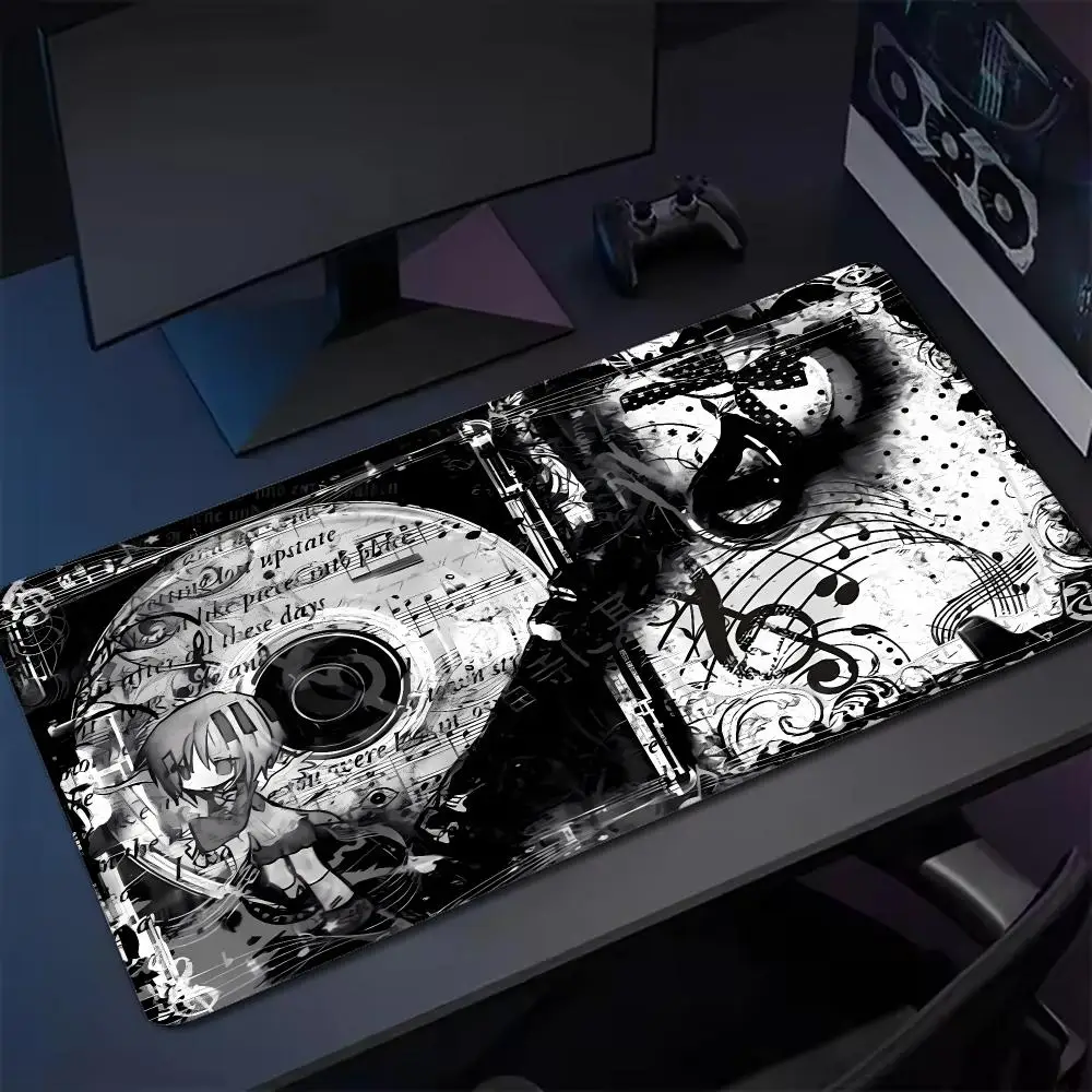 XXL Gaming Mouse Pad Monochrome Music Note Anime Floral Text Pattern Deskmat Non-Slip Rubber Keyboard Mat Art Desktop Table Mat