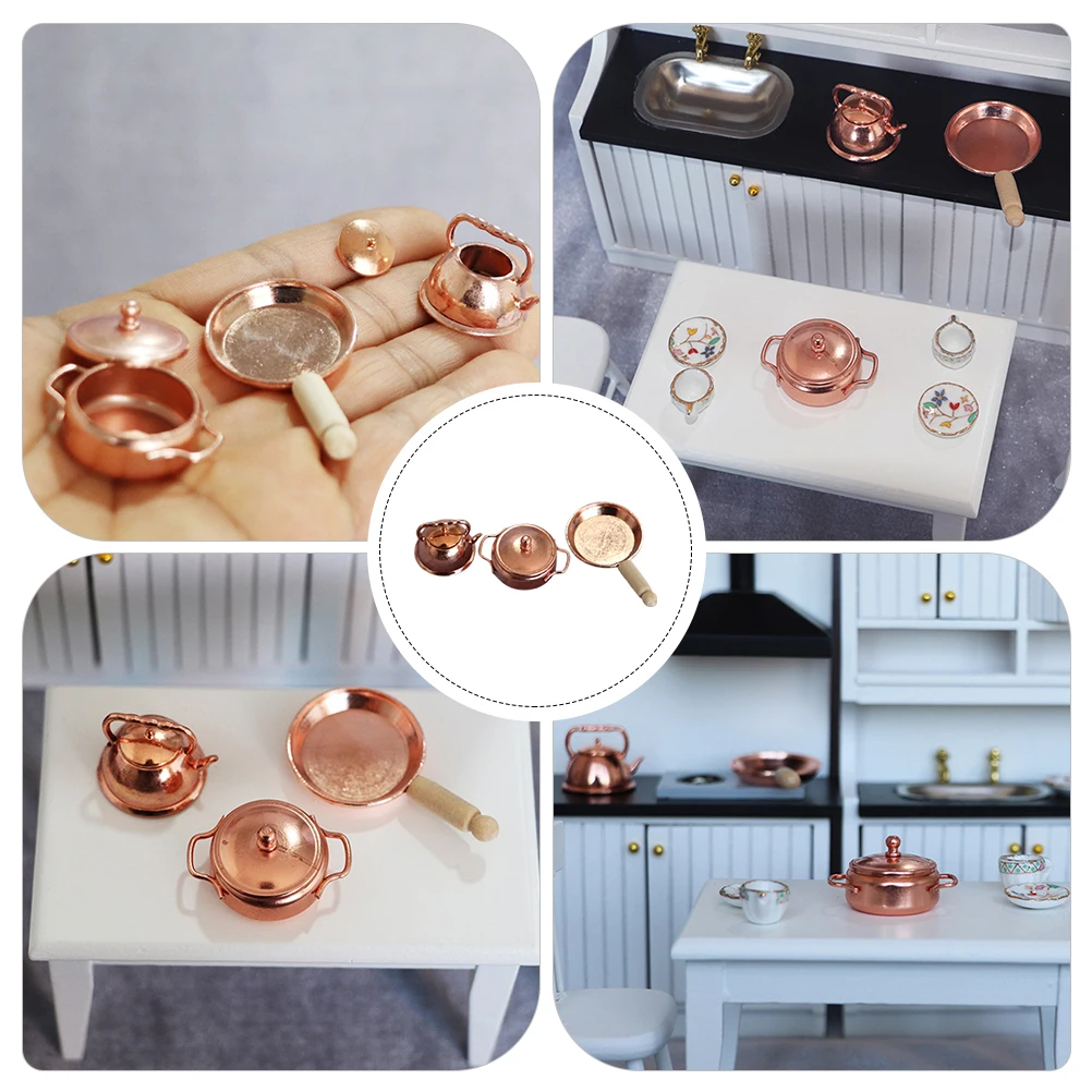 

1 Set Modern Kitchen Kettle Lovely Saucepan Lifelike Mini Soup Pot Alloy Material Compact Design Plaything Kit For Mini