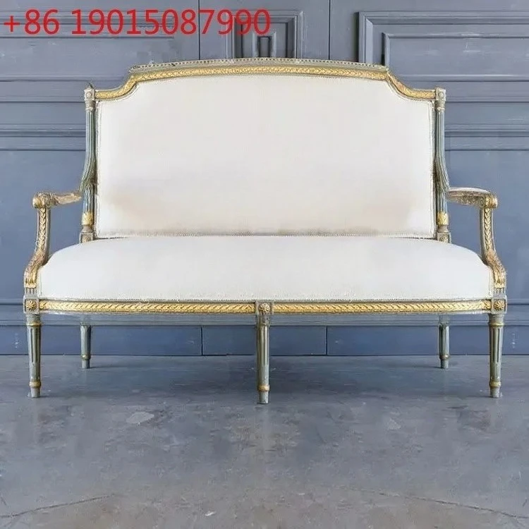 

Cy56 French gold retro solid wood carving flower single double three-person sofa American country living room studio meeting