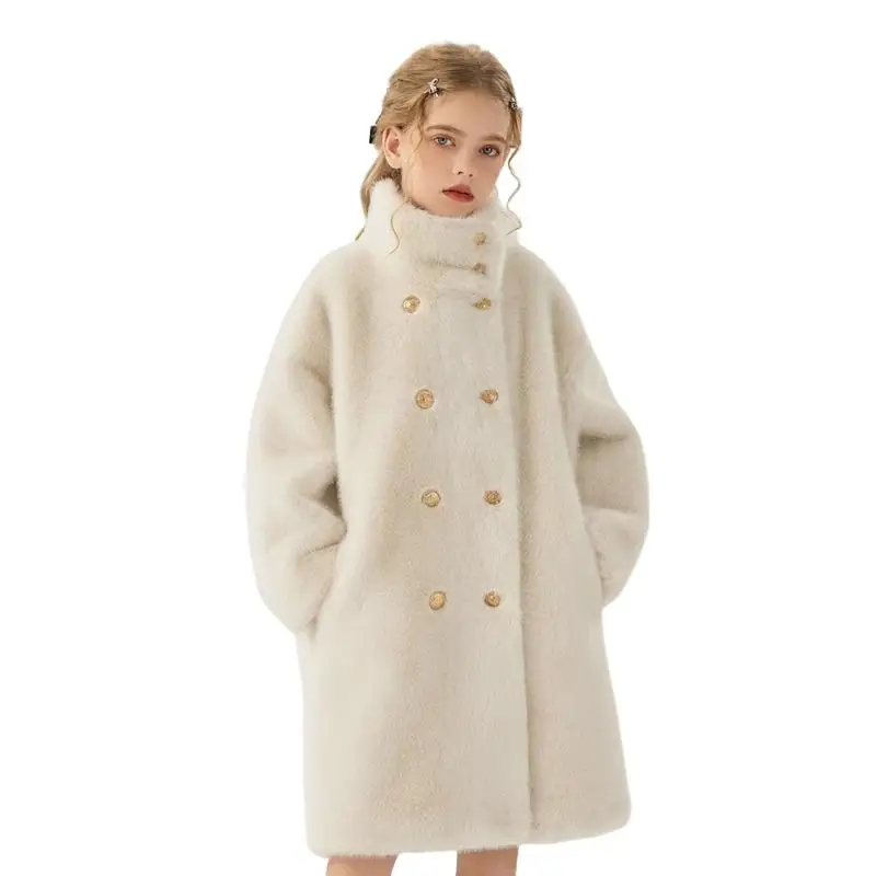 

Теплая осенне-зимняя шуба из искусственного меха для девочек, удобное длинное пальто, однотонная, с высоким воротником, для детей 7-12 лет