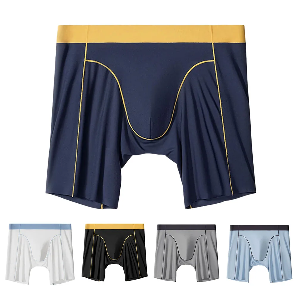 بوكسر رجالي طويل الساق من الحرير الجليدي، سروال رياضي قابل للتنفس، قماش سريع الجفاف مع أرجل مضادة للتآكل لتحسين المتانة