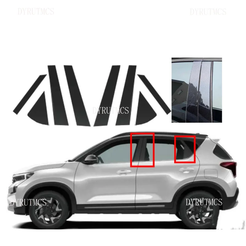 

8Pcs Silver Carbon Gloss Black Pillar Posts Fit For Kia Sonet 2021 2022 2023 2024 Door Window Trim Cover B C Column Sticker