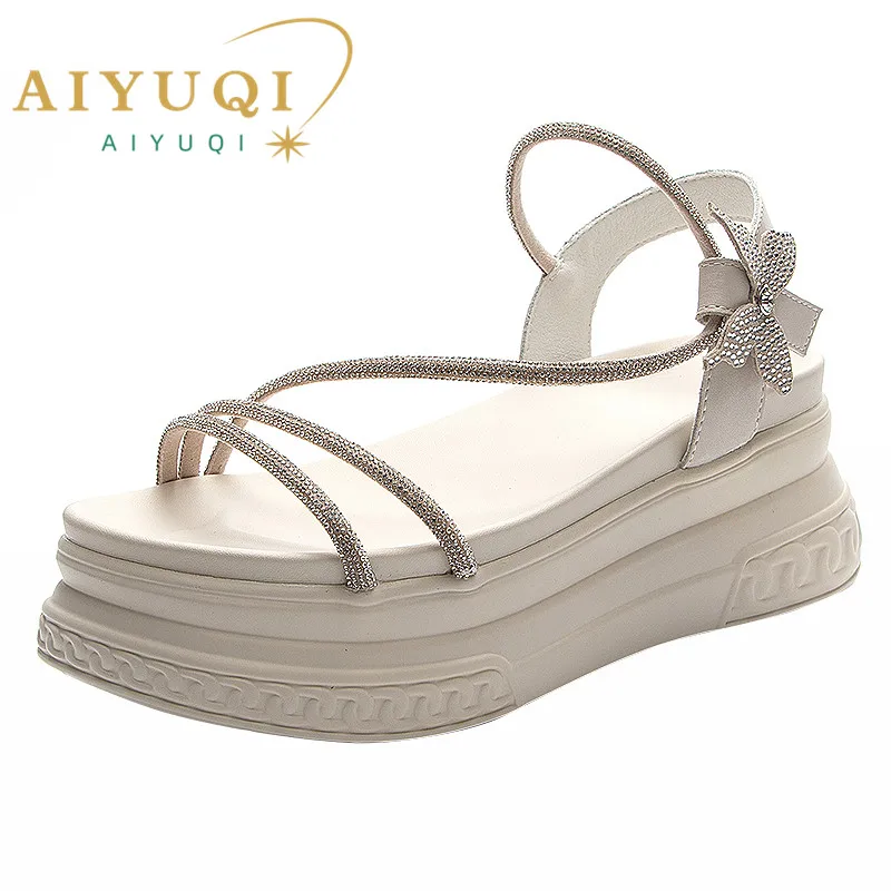 

AIYUQI Sandals Women New 2024 Summer Girl Sandals Outside Platform Heel Height 7cm Fashion Rhinestone Korean Women's Sandal