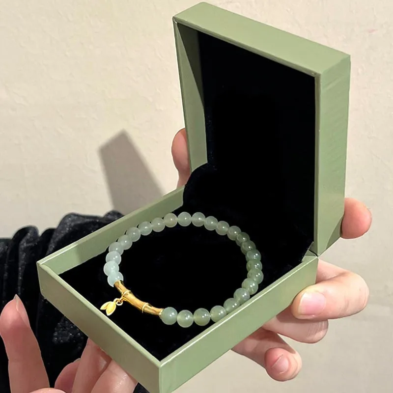 Natural Hetian Jade Luxury Bracelet Authentic Jade Green Natural Round Beaded Bamboo Leaf Women Bracelet with Certificate