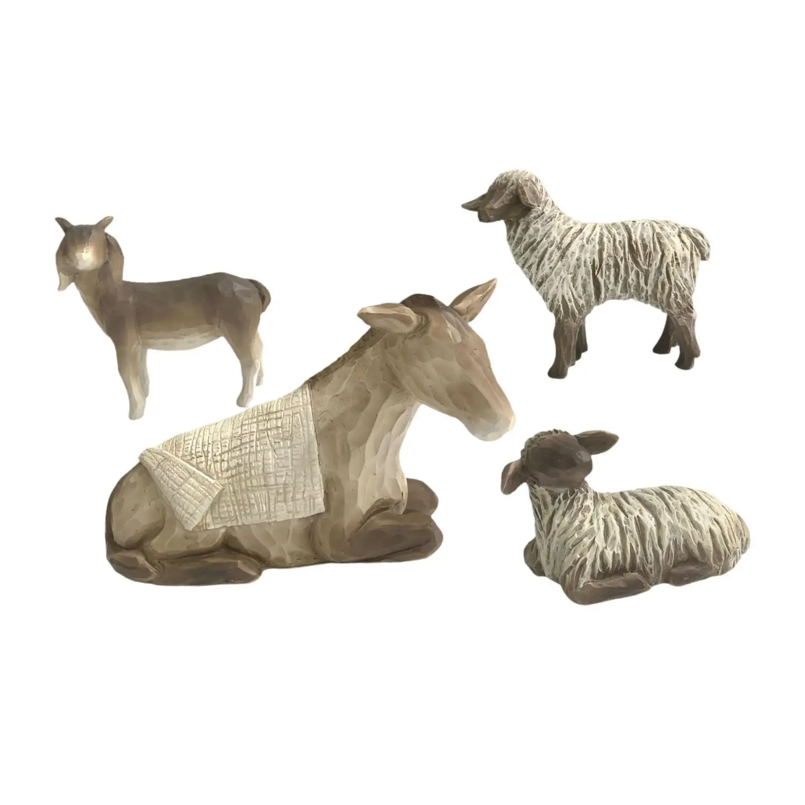 4Pcs Animal Figurines Animal Nativity Set Resin Statue Donkey Horse Sheep Sculpture Hand Painted Figure for Business Cabinet