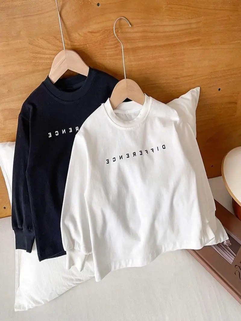 Early Autumn Cotton Long Sleeve Loose Children's T-shirt Boys' Inner Wear Base Shirt Fashionable Korean Style Middle And Larg...