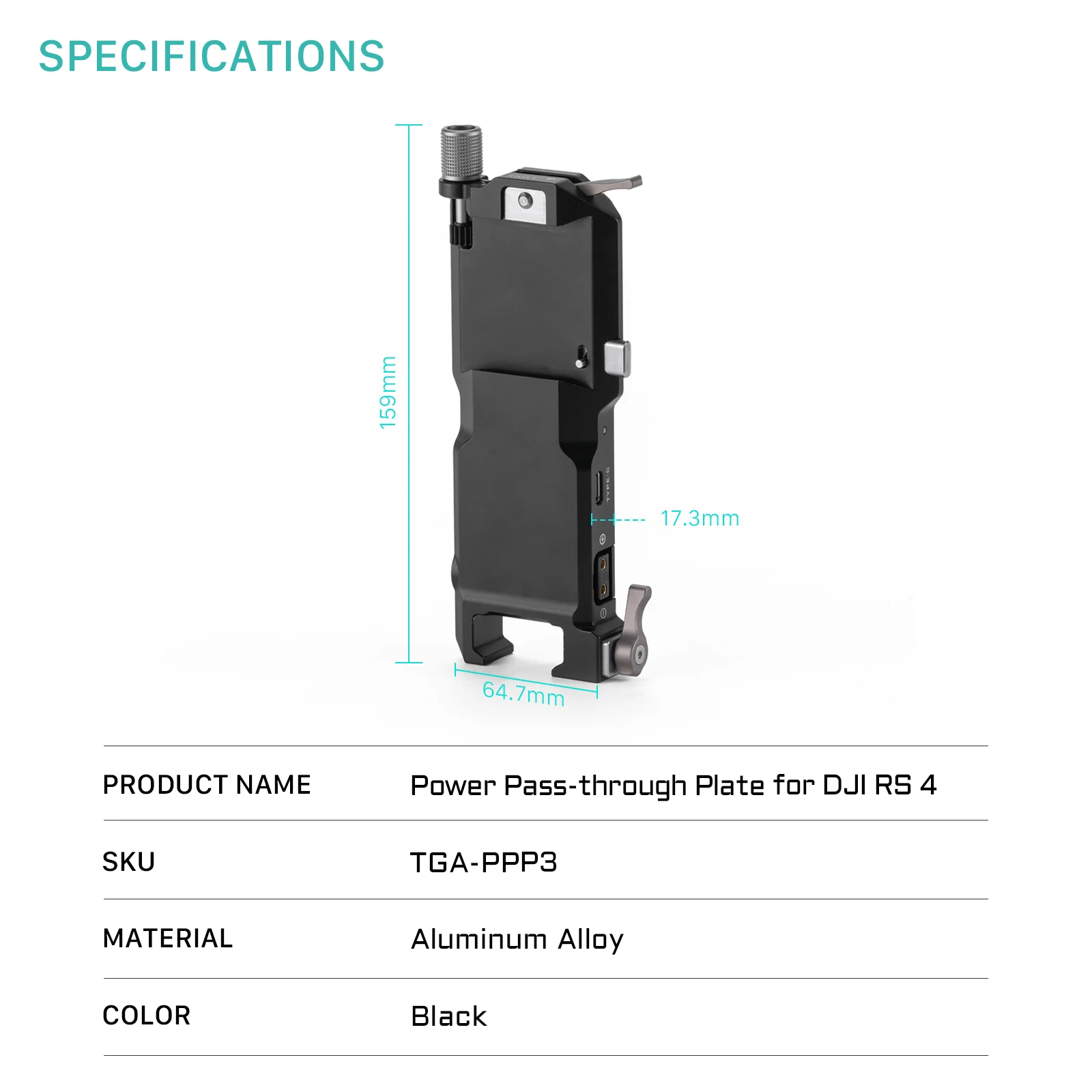 Image of TILTA für DJI RS4/RS5 Power Pass-Through-Platte Zubehör TGA-PPP3