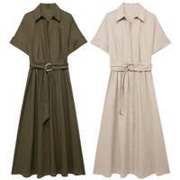 2024ZAR Summer New Women's Wear European and American Style Fashionable Minority Linen Blended Midi Shirt Style Dress