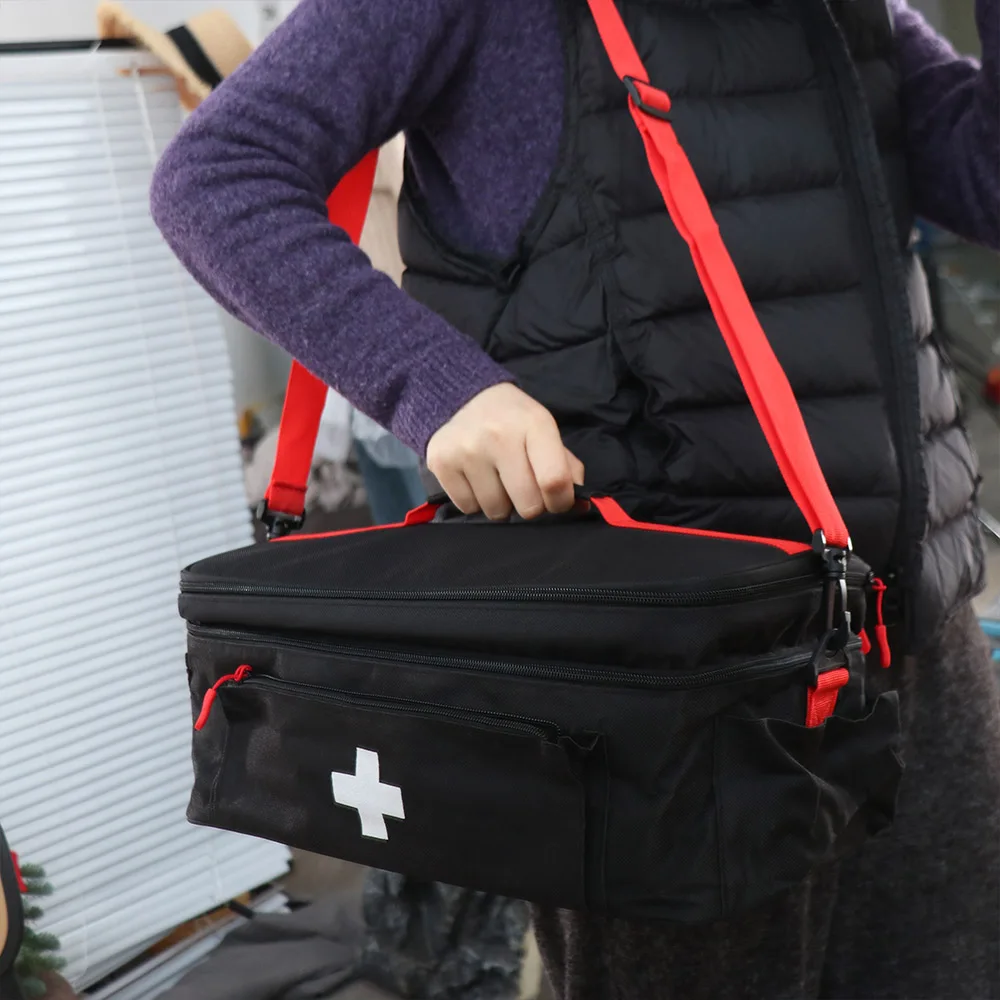 

Multi-functional Portable Medicine Bag with Adjustable Straps Handle Emergency Medicine Box Easy Access Side Mesh Pocket
