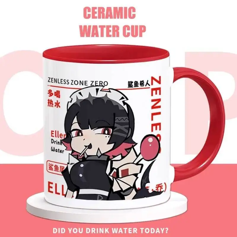 Juego de Anime Zenless Zone Zero Cos Ellen Joe Maid Unisex 330Ml transferencia de calor Taza de desayuno de cerámica y cuchara regalo