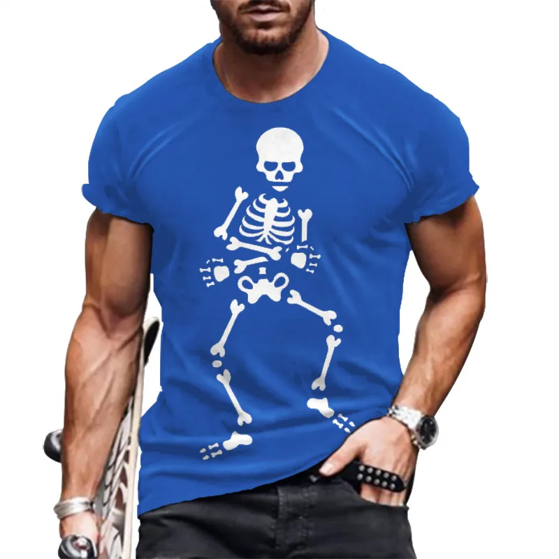 Summer Personality Skull Spoof 3D Printing Fun Men\'s Hip-hop Fashion T-shirt Short-sleeved O-neck Casual Trendy Plus Size Shirt