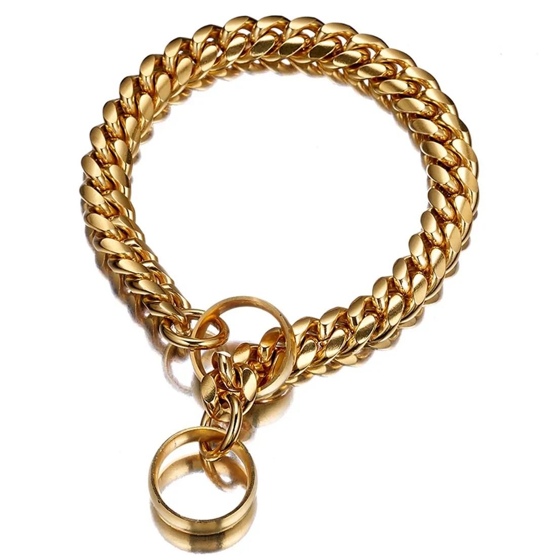 14mm New Stainless Steel Training P-chain Dog Chain 18ct Gold Polished Cuban Chain Pet Dog Collar Necklace