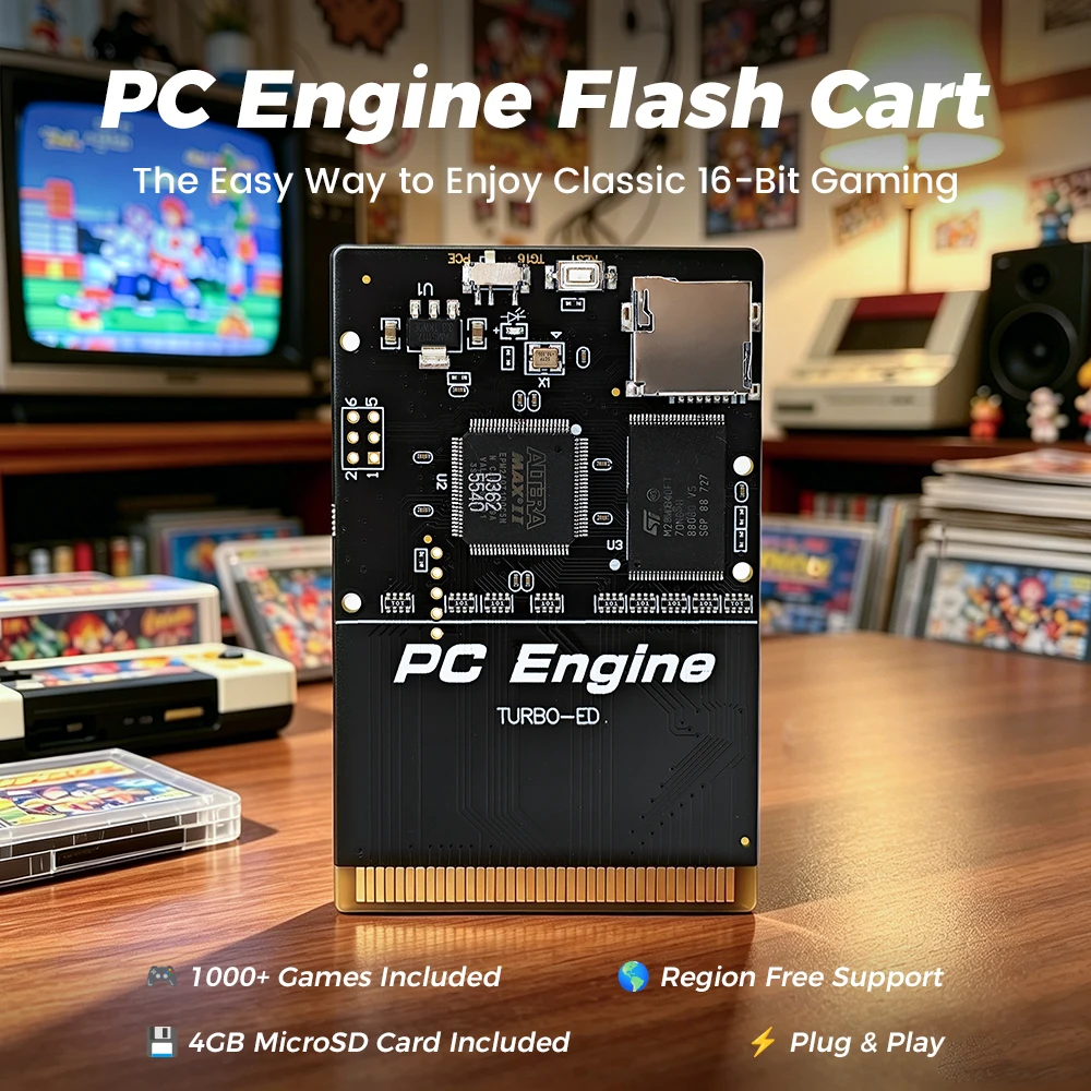 For TURBO ED PCE Card with 4G TF Card 1000+ games For PC-Engine Turbo GrafX and Turbo GrafX Game Console Support NTSC / Pal