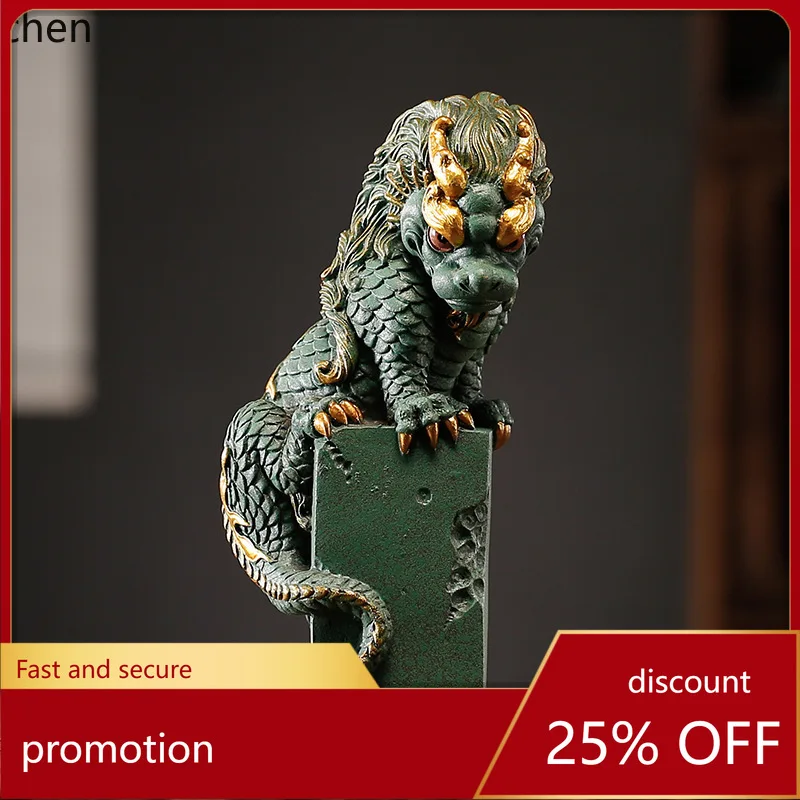 Hxl auspicious dragon coiling dragon desktop home decor ornament - green gauze stone craft