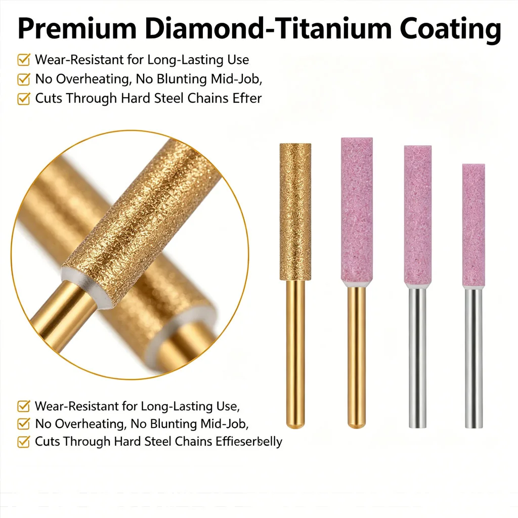 4/4.8/5.5mm Diamond Chainsaw Grinding Head - Titanium-Plated Sharpener Burr for Grinder, Fits Oregon Stihl Chains