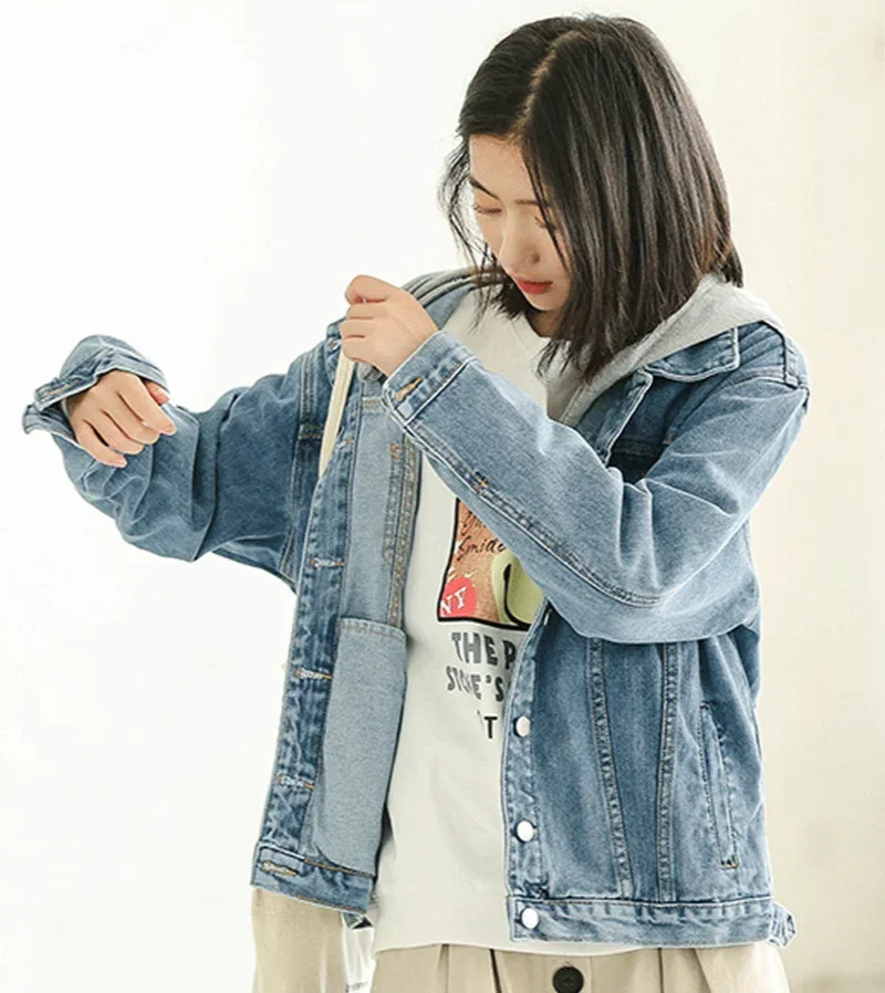 Bf jaket Denim wanita, Hoodie gaya jalanan Korea longgar jaket koboi musim semi musim gugur baru 2024 pakaian luar Vintage mahasiswa