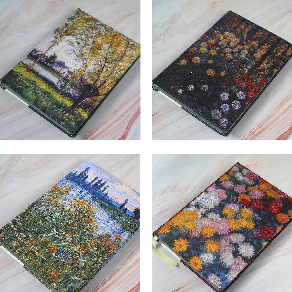 مونيه النفط اللوحة حديقة غلاف دفتر A5 كتيب/مذكرات 128 ورقة 256 صفحة سعة كبيرة الرجعية الأدبية المفكرة دراسة #4