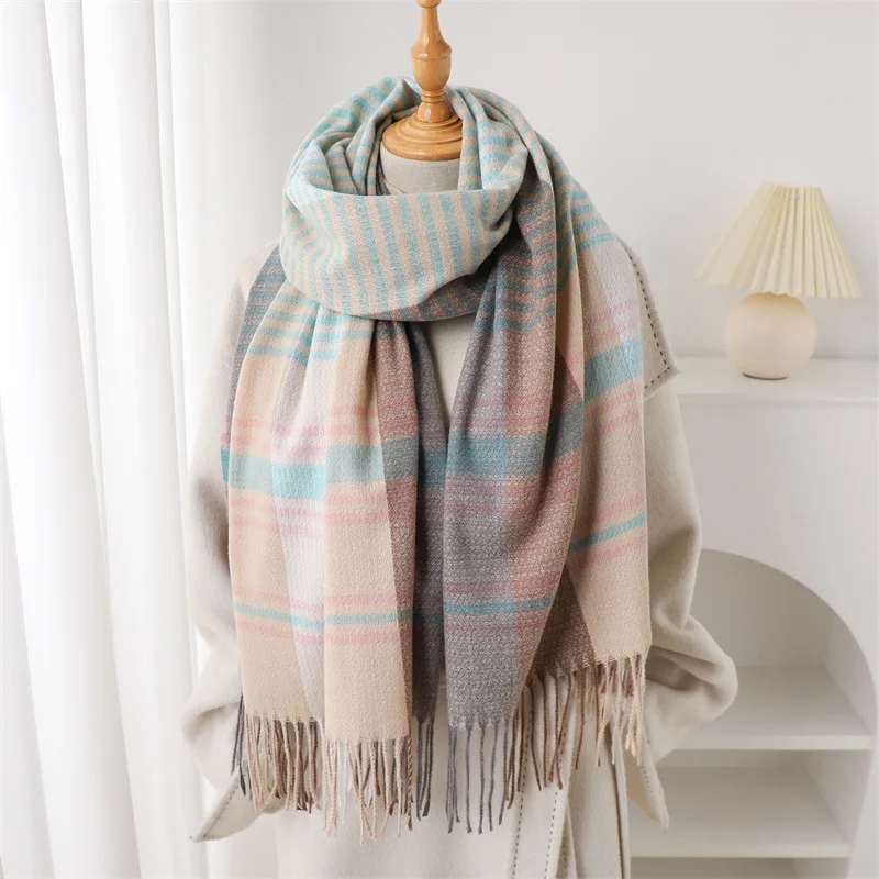 

Striped Long Scarf Autumn Winter Warm Scarves Men Women Versatile Tassel Faux Cashmere Thicken Soft Tassel Shawl Warp Bufanda