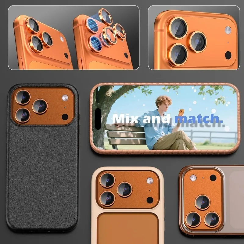 Orange Metal Glass Camera Lens Protector for iPhone 17 Pro Max Air 16 15 14 13 Pro Max Plus 16 Pro 17 Pro 17 18 Ring Lens Cover view 3