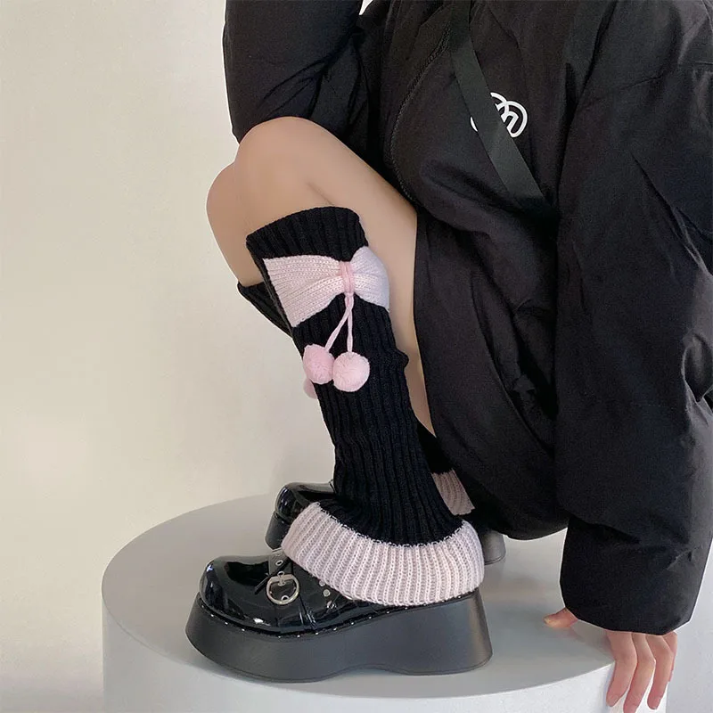 

Women's Stockings new Japanese Lolita Sweet Bow Cute Furry Ball Kawaii Mid Tube Socks Winter Warmth High-quality Socks For Girl